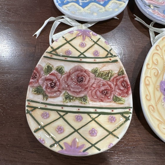 4 MWW Easter Bunny Mini Egg Shaped Spring Floral Plates 3D Hanging Display Chick - Picture 2 of 7